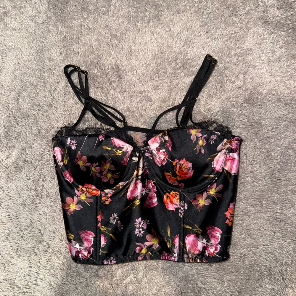 Floral Black Bustier Top
